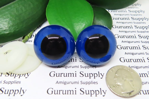 30mm Dark Blue Ocean Iris Black Pupil Round Safety Eyes and Washers: 1 Pair  - Doll / Amigurumi / Animal / Creation / Crochet / Supplies