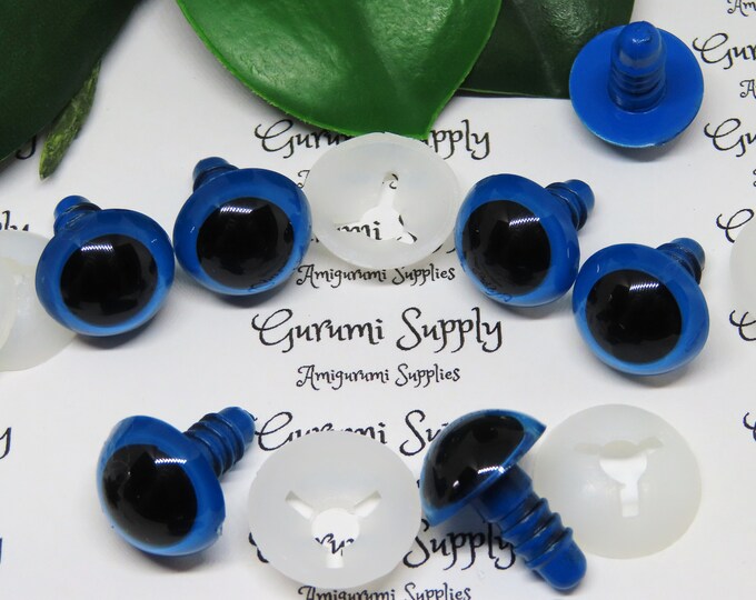 15mm Blue Iris Black Pupil Round Safety Eyes and Washers:  2 Pairs - Doll Eyes / Amigurumi Eyes / Animal Eyes / Toy Eyes / Stuffed Creations