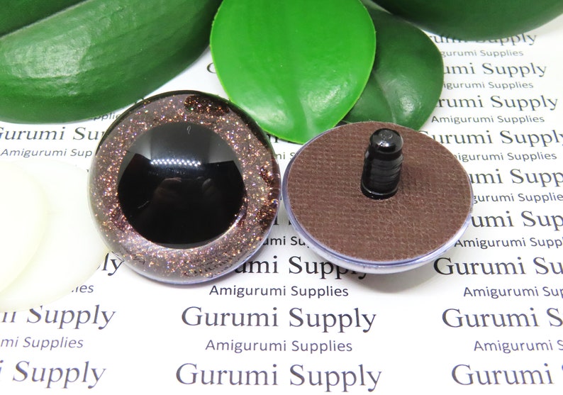 40mm Clear Round Safety Eyes with Brown Glitter Non-Woven Slip Iris, Black Pupil and Washers: 1 Pair Dolls / Amigurumi / Animal / Crochet image 4
