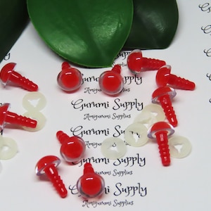 10mm Clear Iris Red Pupil Round Safety Eyes and Washers: 4 Pairs - Doll / Amigurumi / Animals / Stuffed Creations / Crochet / Knit / Doll
