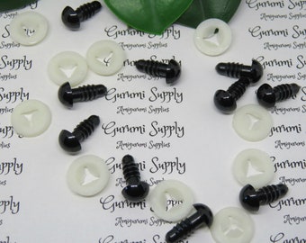 Bulk Pack! 9mm Solid Black Round Safety Eyes with Washers: 25 Pairs - Amigurumi / Animals / Doll / Toy / Creations / Craft Eyes / Crochet