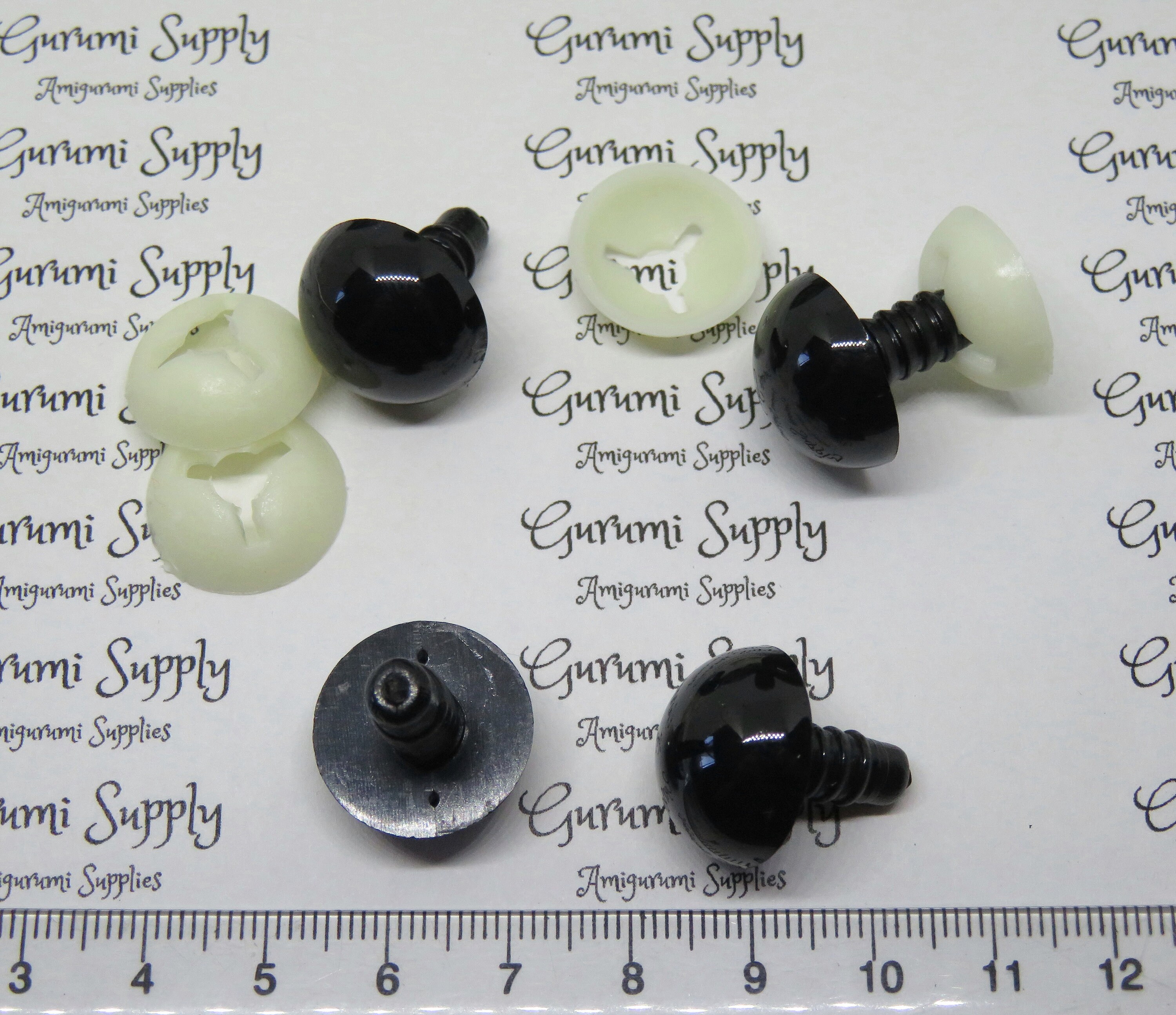 10mm Solid Black Round Safety Eyes with Washers: 5 Pairs - Amigurumi Eyes /  Animals Eyes / Doll Eyes / Toy Eye / Craft Eyes / Crochet / Knit