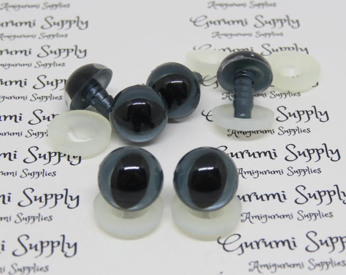 12mm Pearl Dark Grey Iris Black Pupils Cat Style Safety Eyes and Washers: 3 Pairs – Dragons / Amigurumi / Animal / Toy / Doll / Creations
