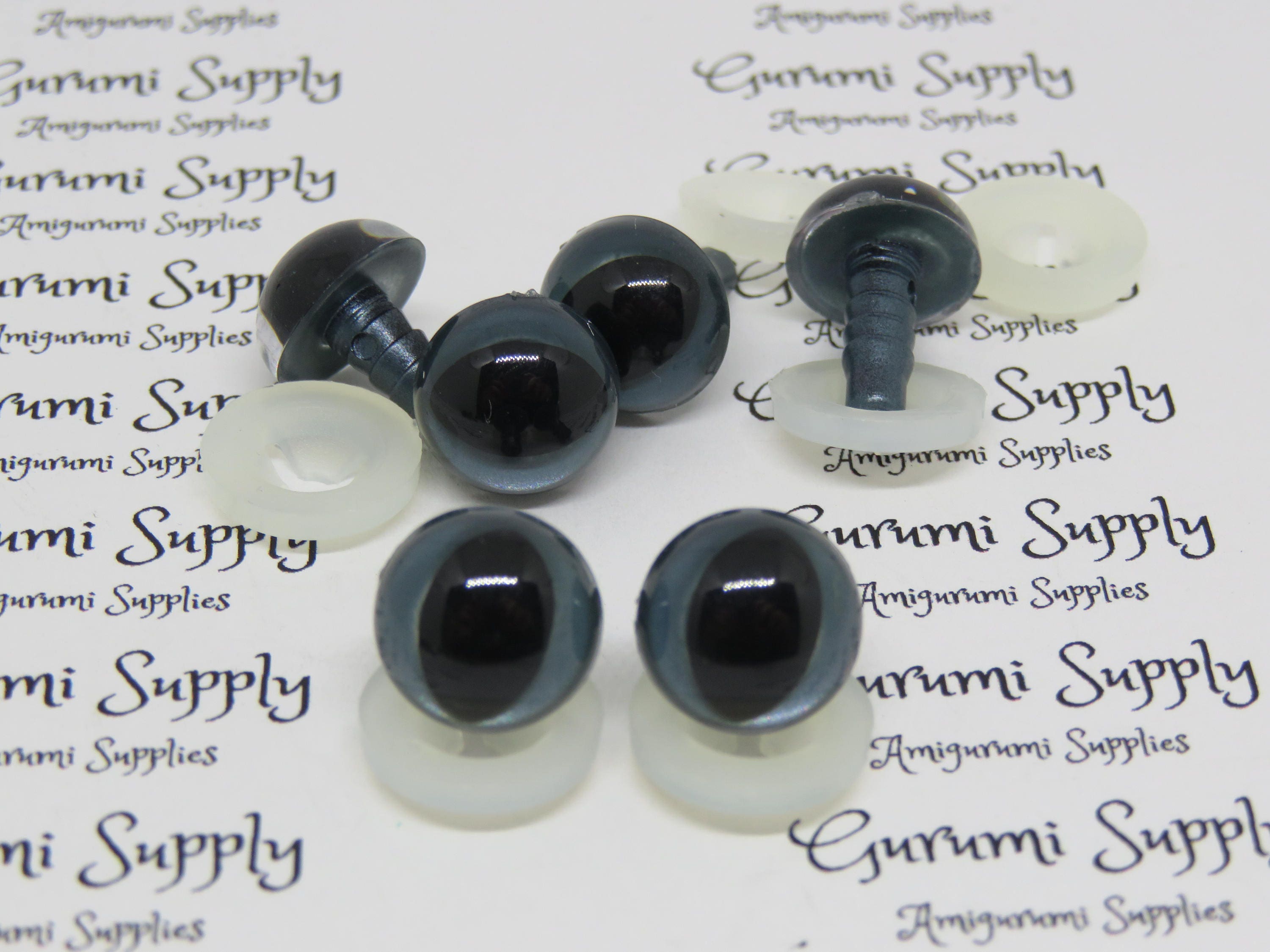 12mm Pearl Dark Grey Iris Black Pupils Cat Style Safety Eyes and Washers: 3  Pairs – Dragons / Amigurumi / Animal / Toy / Doll / Creations