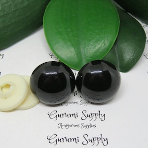 22mm Solid Black Round Safety Eyes with Washers: 1 Pair - Amigurumi / Animals / Doll / Toy / Stuffed Creations / Craft Eyes / Crochet / Knit