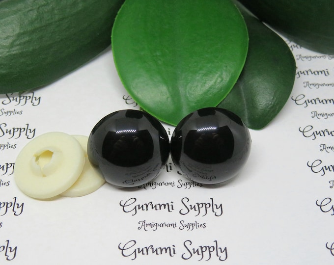 22mm Solid Black Round Safety Eyes with Washers: 1 Pair - Amigurumi / Animals / Doll / Toy / Stuffed Creations / Craft Eyes / Crochet / Knit