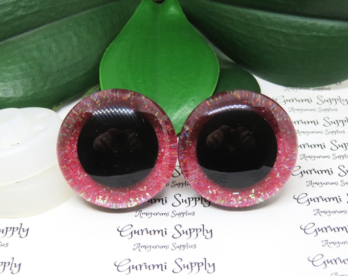 35mm ClearTrapezoid Plastic Safety Eyes with a Red Frost Glitter Non-Woven Slip Iris and Washers: 1 Pair - Amigurumi / 3D / Toys / Crafts
