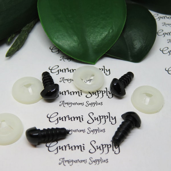 8mm Solid Black Safety Noses with Washers - 4 ct / Amigurumi Nose / Animal / Stuffed Creations / Stuffed Toys / Triangle Noses / Crochet