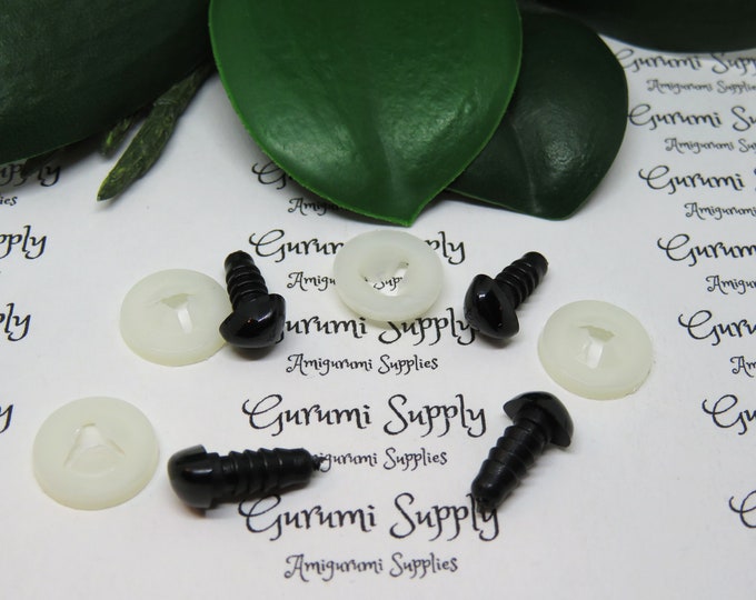 8mm Solid Black Safety Noses with Washers - 4 ct / Amigurumi Nose / Animal / Stuffed Creations / Stuffed Toys / Triangle Noses / Crochet