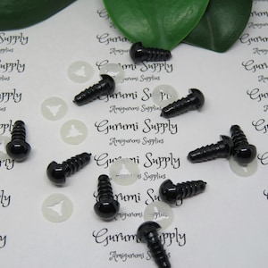 8mm Solid Black Round Safety Eyes with Washers: 5 Pairs - Amigurumi / Animals / Doll / Toy / Stuffed Creations / Crochet / Knit / Supplies