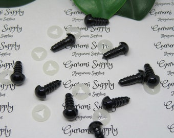 Bulk Pack! 8mm Solid Black Round Safety Eyes with Washers: 25 Pairs - Amigurumi / Animal / Doll / Toy / Creation / Crochet / Knit / Supplies