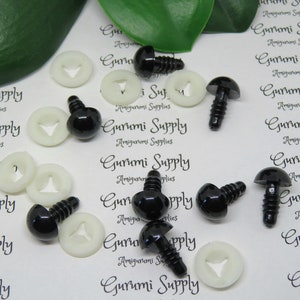 11mm Solid Black Round Safety Eyes with Washers: 4 Pairs - Amigurumi / Animal / Doll / Toy / Stuffed Creation / Craft Eye / Crochet / Knit