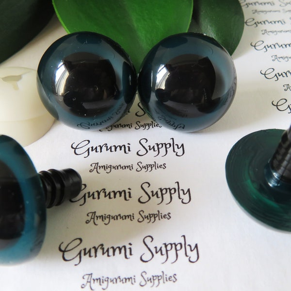 24mm Hand Painted Viridian Green Iris Black Pupil Round Safety Eyes and Washers: 1 Pair - Dolls / Amigurumi / Animals / Stuffed Creations