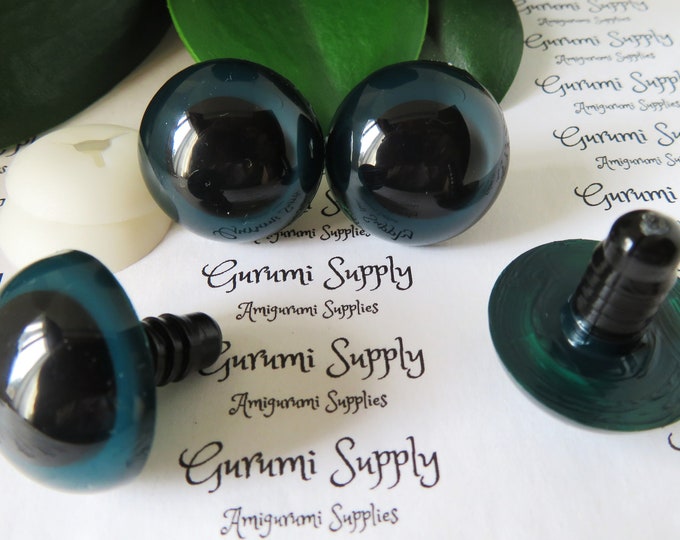 24mm Hand Painted Viridian Green Iris Black Pupil Round Safety Eyes and Washers: 1 Pair - Dolls / Amigurumi / Animals / Stuffed Creations