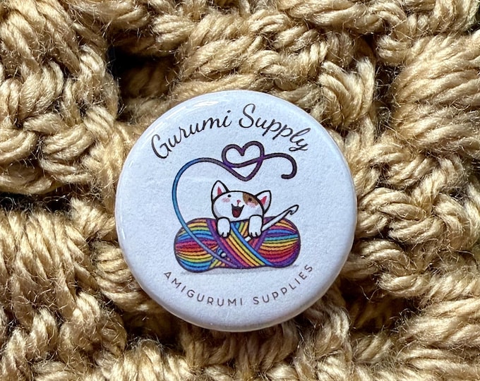 Button Pin approximately 25mm “Gurumi Supply” - Crochet Flair - Yarn Lover - Crafter Bling - Pin - Gift – Accessory - Knit