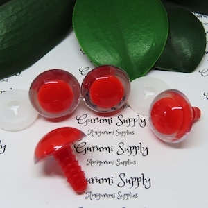 20mm Clear Iris with a Red Pupil Round Safety Eyes and Washers: 1 Pair - Dolls / Amigurumi / Animals / Stuffed Creations / Crochet / Monster