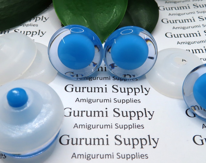 25mm Clear Iris with a Centered Blue Pupil Trap Safety Eyes and Washers: 1 Pair - Doll / Amigurumi / Animal / Creations / Crochet / Monster