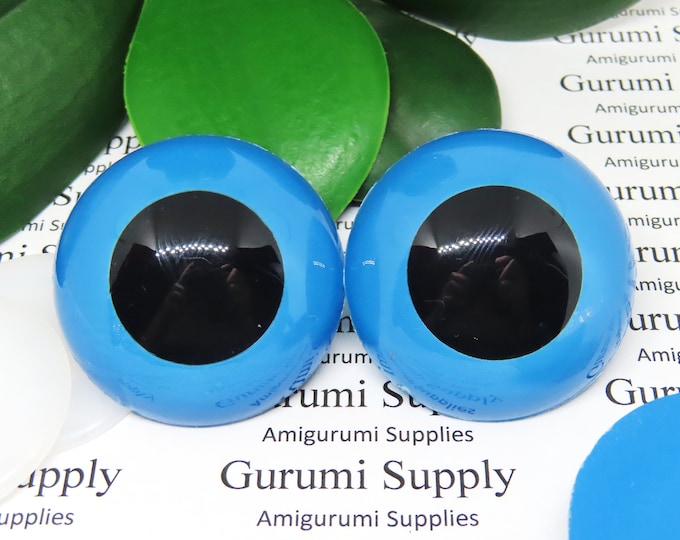 40mm Blue Iris Black Pupil Round Safety Eyes and Washers: 1 Pair - Dolls / Amigurumi / Animals / Stuffed Creations / Large Eyes