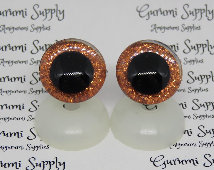 20mm Clear Trapezoid Safety Eyes with an Orange Glitter Non-Woven Slip Iris, Black Iris and Washers: 1 Pair - Amigurumi / Supplies / Animal