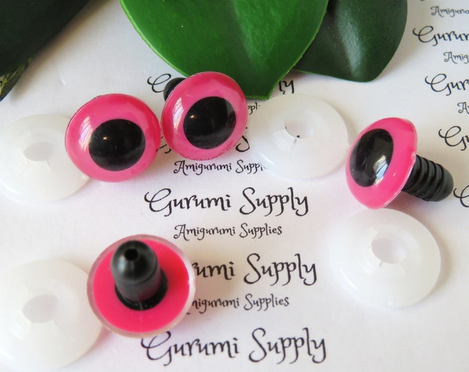 15mm Pink Iris Black Pupil Round Safety Eyes and Washers: 2 Pairs - Dolls/Amigurumi/Animals/Stuffed Creations/All Plastic/Crochet/Knit/Toys