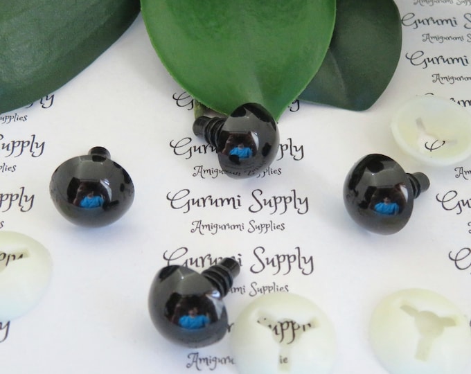 15mm Solid Black Round Safety Eyes and Washers: 2 Pair - Dolls / Amigurumi / Animals / Stuffed Creations / Crafft Supplies / Creations / Toy