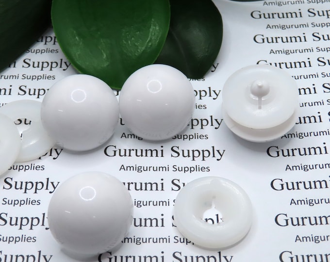 25mm Solid White Round Safety Eyes with Washers: 1 Pair - Amigurumi / Animal / Doll / Toy / Craft Eye / Crochet / Knit / Craft Supplies