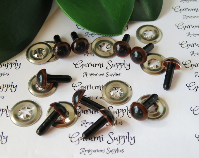 9mm Dark Brown Iris Black Pupil Round Safety Eyes and Washers: 5 Pairs - Dolls/Amigurumi/Animals/ Stuffed Creations/Crochet/Paintfree