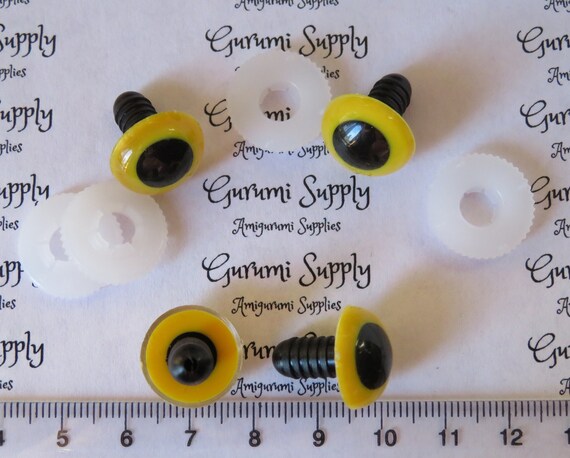 15mm Yellow Iris Black Pupil Round Safety Eyes and Washers: 2