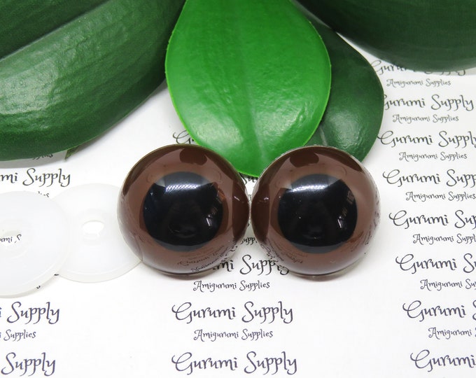 30mm Dark Brown Iris Black Pupil Round Safety Eyes and Washers: 1 Pair - Dolls / Amigurumi / Animals / Toys / Crochet / Paintfree / Knit