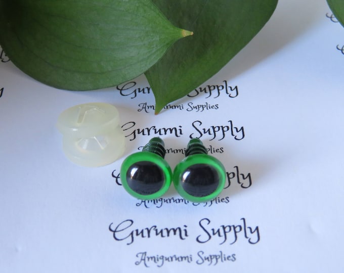 10mm Green Iris with Black Pupil Round Safety Eyes and Washers: 4 Pairs - Doll / Amigurumi / Animal / Stuffed Creations / Craft / Crochet