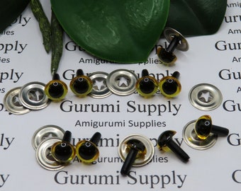 7.5mm Translucent Yellow Iris Black Pupil Round Safety Eyes and Washers: 5 Pairs - Doll Eyes / Amigurumi Eyes / Animal Eyes / Toy Eyes