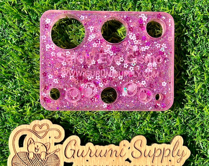 Safety Eye Gismo - Pink Petals Glitter - Rectangle - Safety Eye Tool - Safety Eye Jig - Safety Eye Helper - Trapezoid - Amigurumi - Tool