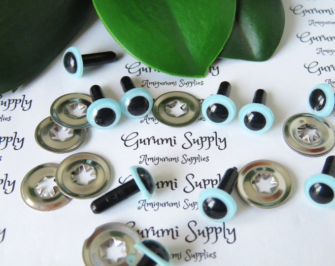 9mm Light Blue Iris Black Pupil Round Safety Eyes and Washers: 5 Pairs - Dolls/Amigurumi/Animals/ Stuffed Creations/Crochet/Paintfree/Knit