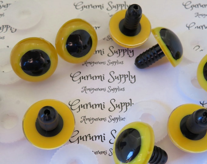 18mm Yellow Iris Black Pupils Round Safety Eyes and Washers: 2 Pairs – Amigurumi / Animal / Toy / Doll / Crochet / Knit / Craft Supplies