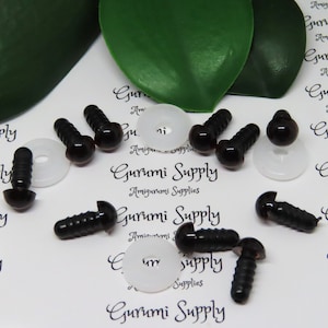 8mm Transparent Brown Iris Black Pupil Round Safety Eyes and Washers: 5 Pairs - Doll / Amigurumi / Animal / Supplies / Crochet / Paintfree