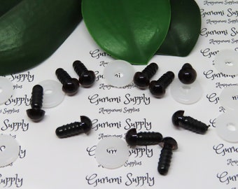 8mm Transparent Brown Iris Black Pupil Round Safety Eyes and Washers: 5 Pairs - Doll / Amigurumi / Animal / Supplies / Crochet / Paintfree