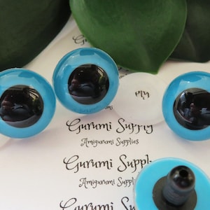 20mm Blue Iris Black Pupil Round Safety Eyes and Washers: 1 Pair - Dolls/Amigurumi/Animals/ Stuffed Creations/Crochet/Paintfree/Supplies
