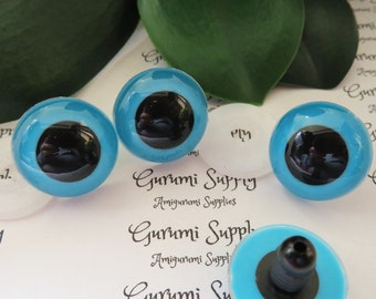 20mm Blue Iris Black Pupil Round Safety Eyes and Washers: 1 Pair - Dolls/Amigurumi/Animals/ Stuffed Creations/Crochet/Paintfree/Supplies