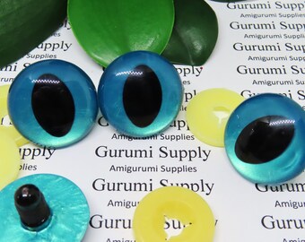 30mm Hand Painted Metallic Teal Color Iris Black Pupils Round Cat Style Safety Eyes and Washers: 1 Pair – Dragon / Amigurumi / Animal