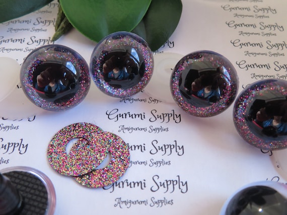 10mm Clear Round Plastic Safety Eyes With a Dark Blue Glitter Non-woven  Slip Iris and Washers: 2 Pairs Doll / Amigurumi / Animal / Crochet 