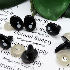 12 x 16 mm Kawaii 2 Oval Sicherheitsaugen und Unterlegscheiben: 2 Paar - Puppe / Amigurumi / Tier / Kreation / Häkeln / Stricken / Bastelbedarf
