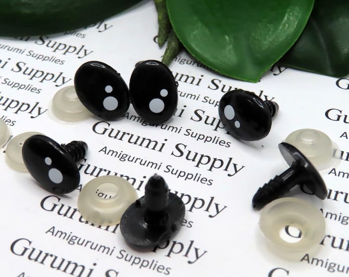 12x16mm Kawaii 2 Dot Style Oval Safety Eyes and Washers: 2 Pairs - Doll / Amigurumi / Animal / Creation / Crochet / Knit / Craft Supplies