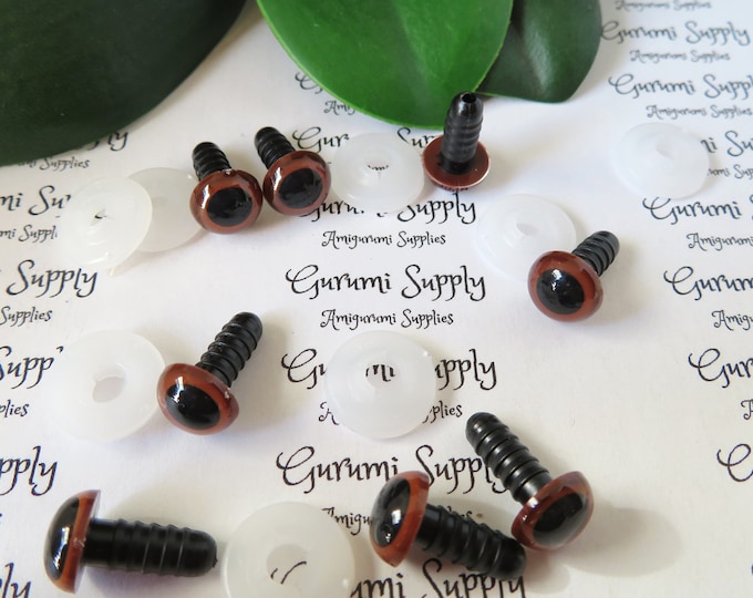 10mm Red-Brown Iris Black Pupil Round Safety Eyes and Washers: 4 Pairs - Dolls/Amigurumi/Animals/ Stuffed Creations/Crochet/Paintfree