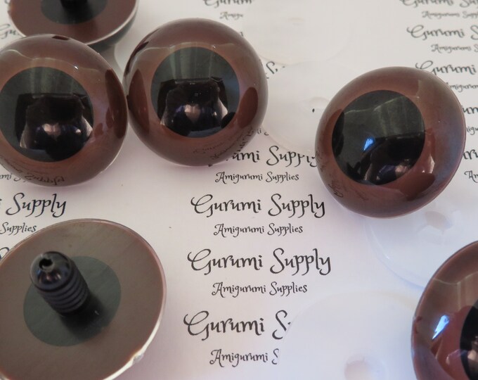 30mm Brown Iris Black Pupil Round Safety Eyes and Washers: 1 Pair - Dolls / Amigurumi / Animals / Crochet / Knit / Teddy Bears / Toys