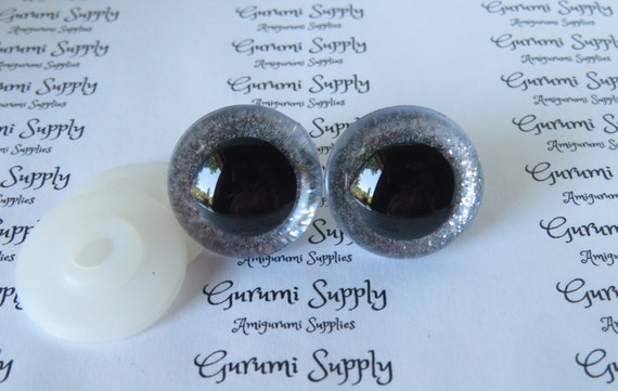 Clear Safety Eyes With Blue Frost Glitter Slip & Black Iris With