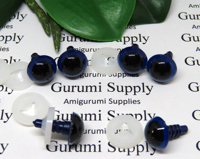 12mm Dark Blue Ocean Iris Black Pupil Round Safety Eyes and Washers: 3 Pairs - Doll / Amigurumi / Animal / Toys / Creation / Crochet / Knit