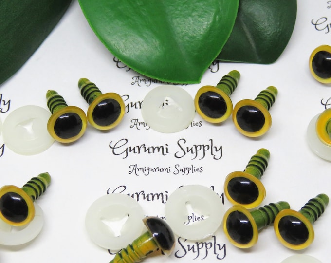 10mm Yellow Iris with Black Pupil Round Safety Eyes and Washers: 4 Pairs - Doll / Amigurumi / Animal / Stuffed Creation / Crafts / Supplies