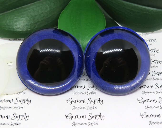 50mm Blue Felt Iris Black Pupil Round Safety Eyes and Washers: 1 Pair - Dolls / Amigurumi / Animals / Toys / Stuffed Creations / Crochet