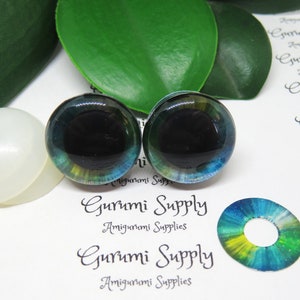 20mm Blue-Green Iris 3D Style Trapezoid Safety Eyes and Washers: 1 Pair -Amigurumi / Animal / Stuffed Creations / Crochet / Craft Supplies
