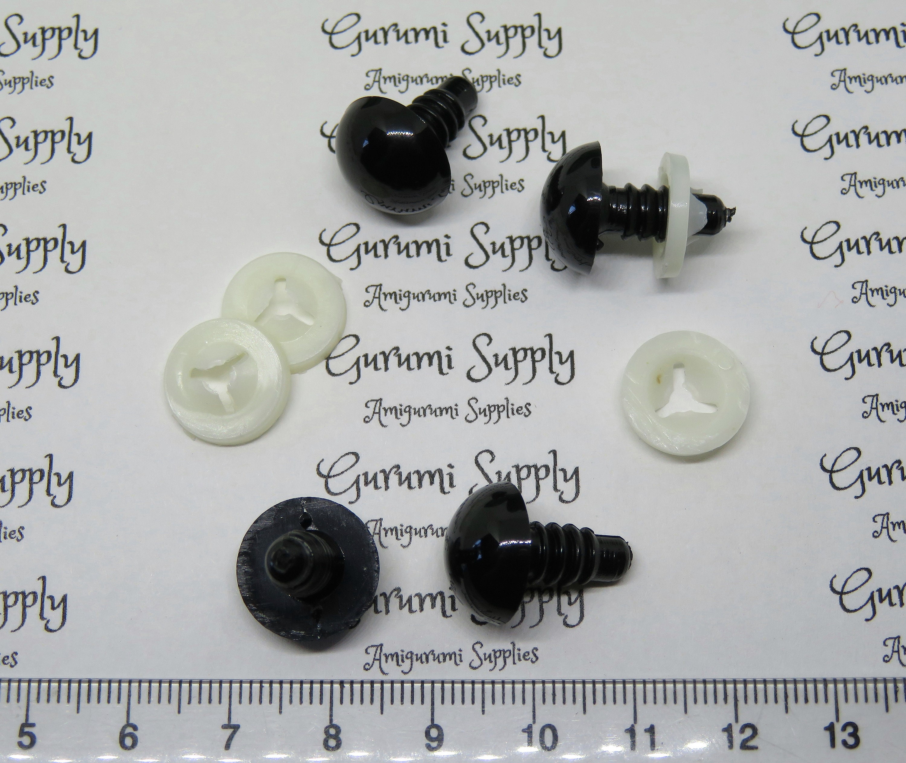 14mm Solid Black Round Safety Eyes with Washers: 2 Pair